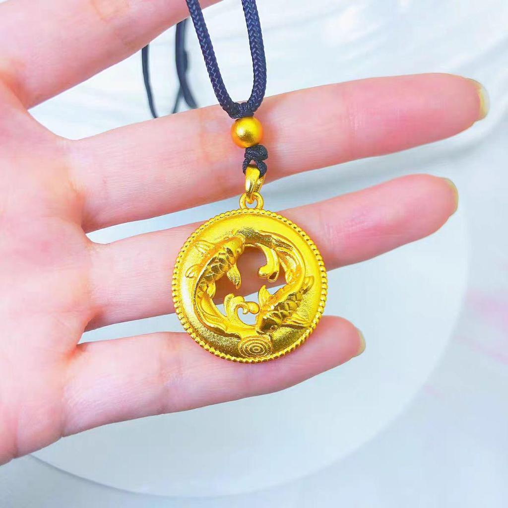 Vietnam Gold Koi Fish Pendant: Unisex Chinese-Style Peace Buckle Necklace