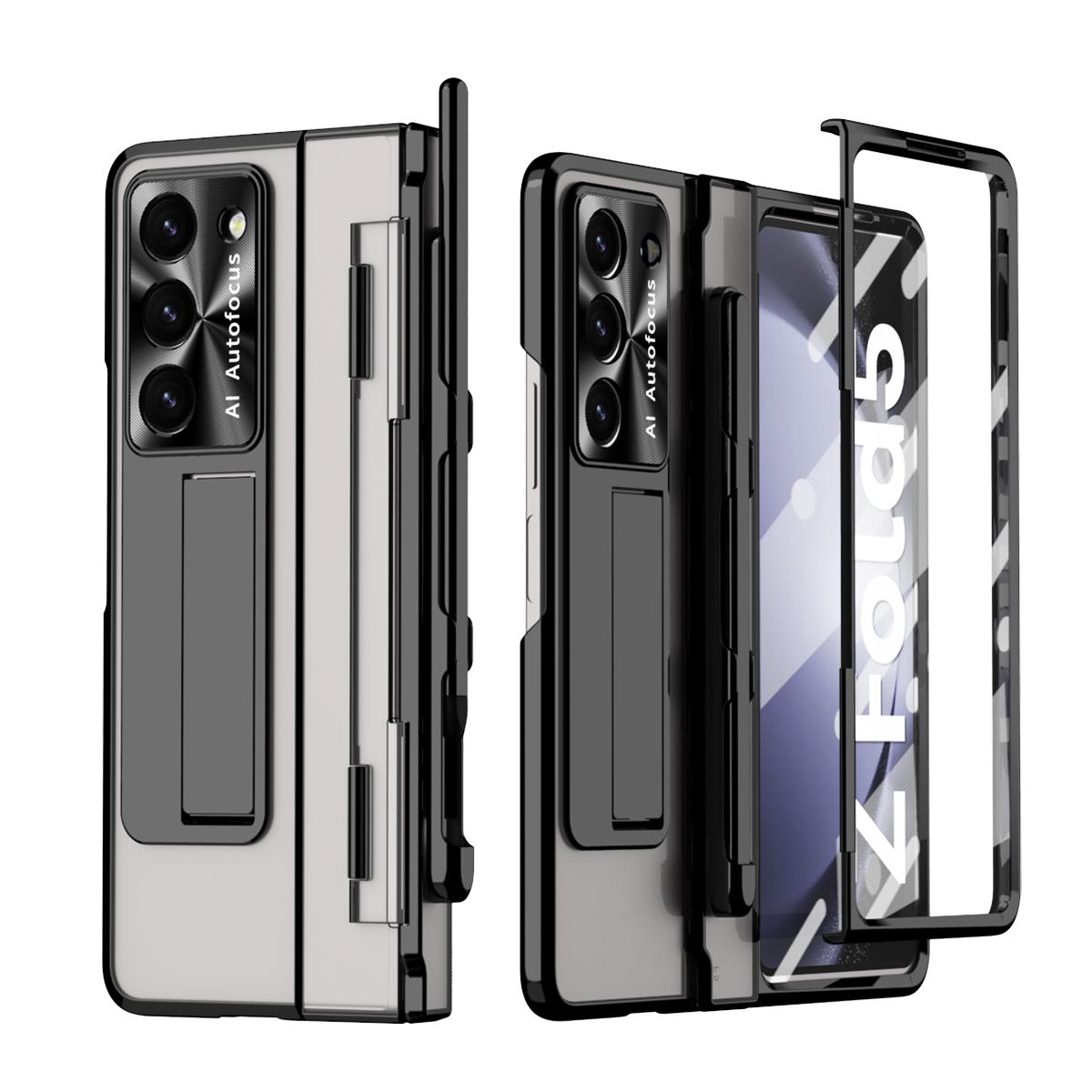 

Чехол с гнездом для ручки, защитная пленка на подставке из закаленного стекла для Samsung Galaxy Z Fold 6, металлический держатель-подставка, телескопическая ручка, противоударный Case add Pen&Case & Screen Protector чёрный