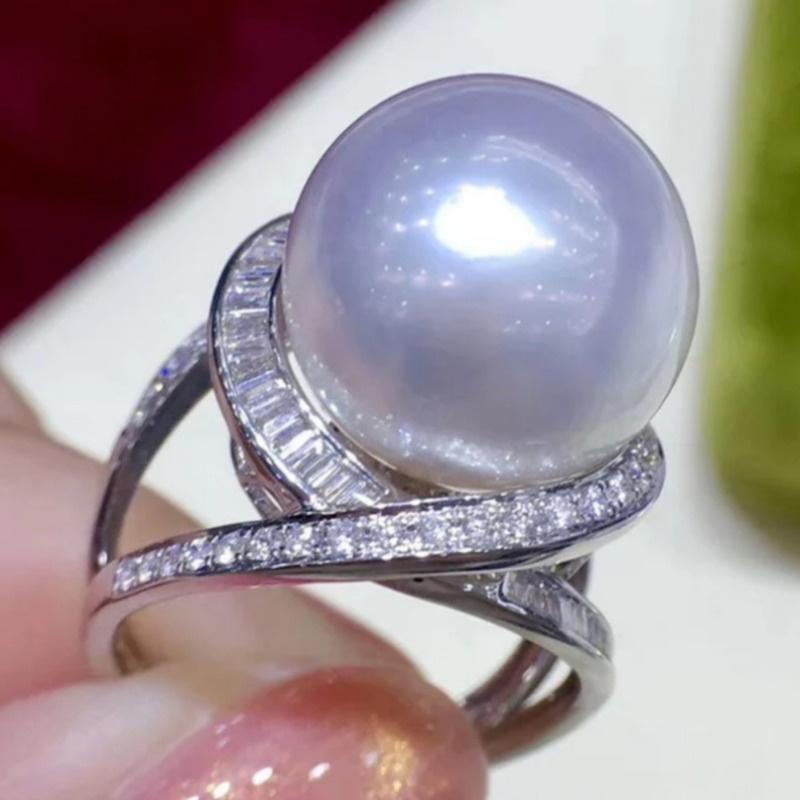 Vintage Inlaid Imitation Pearl CZ Women's Ring Minimalist CopperColor Hand Carving Daily Wear Party Jewelry Anniversary Gift