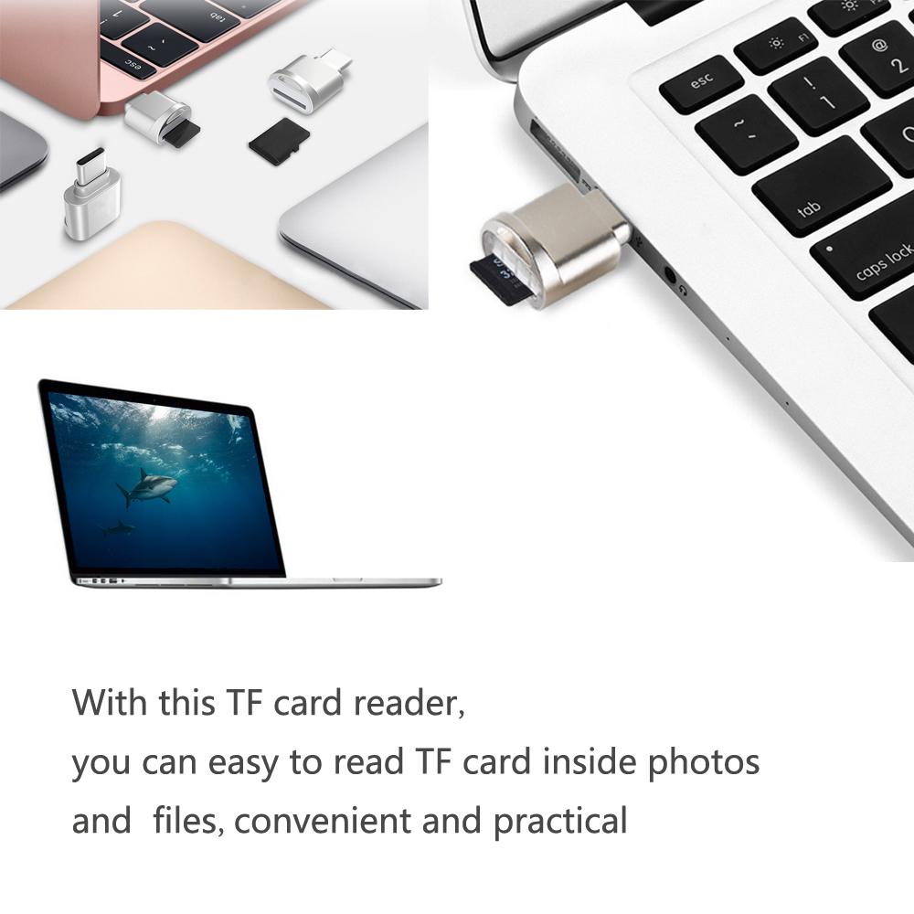 USB Typ C Kortläsare Aluminiumlegering TF Flashminneskortläsare OTG Adapter för MacBook Windows