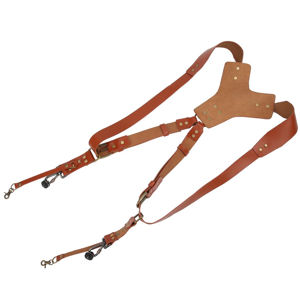 Adjustable PU Leather Rivet Double Shoulders Strap Digital Camera Harness Accessory