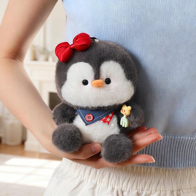 Navy Penguin Doll Keychain: Cute Heart Backpack Charm for Women