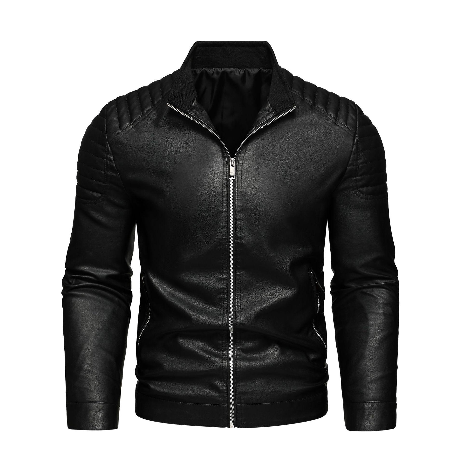

Spring/Autumn PU Leather Flight Jacket - Trendy Loose Fit Plus Size Men s Jacket M (Asian) чёрный