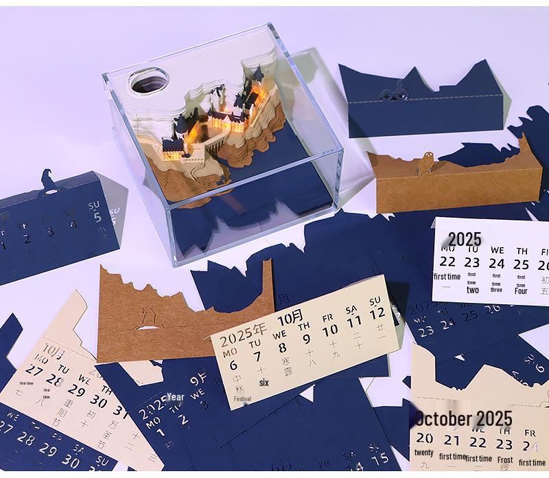 Harry Potter 3D Papier-Schnitt Kalender & Haftnotizblock - Kreatives Schreibtischornament & Geschenk