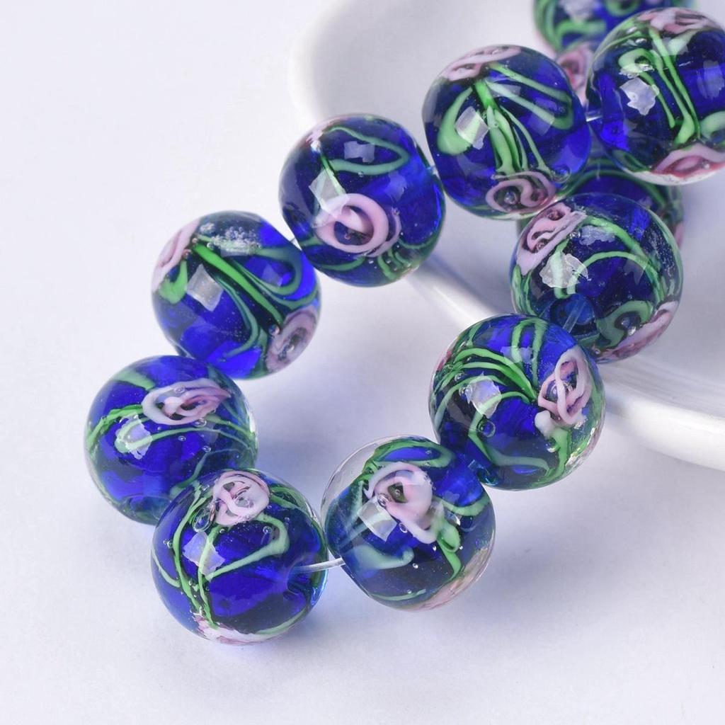10pcs Round 12mm Flower Pattern Handmade Lampwork Glass Loose Beads For Jewelry Making Accessories DIY Crafts Findings