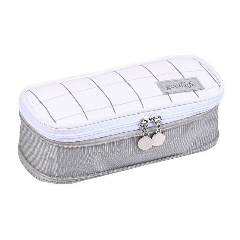 Double Layer Solid Color Pencil Case - Korean & Japanese Style, Large Capacity for Boys and Girls, Middle School Students