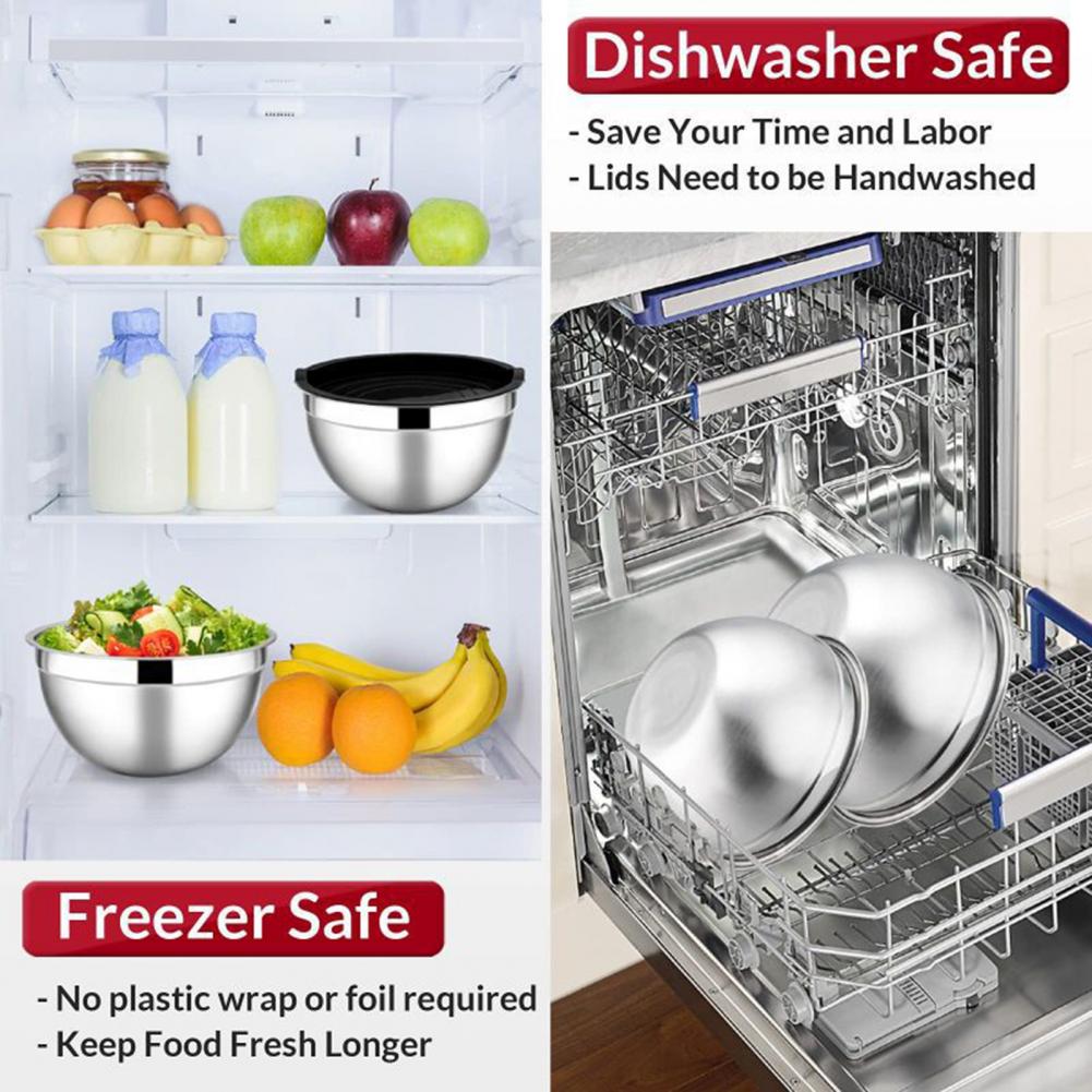 3Pcs Stainless Steel Salad Bowl with Lids Stackable Vegetable Fruit Washing Egg Mixing Noodle Soup Storage Basin Container