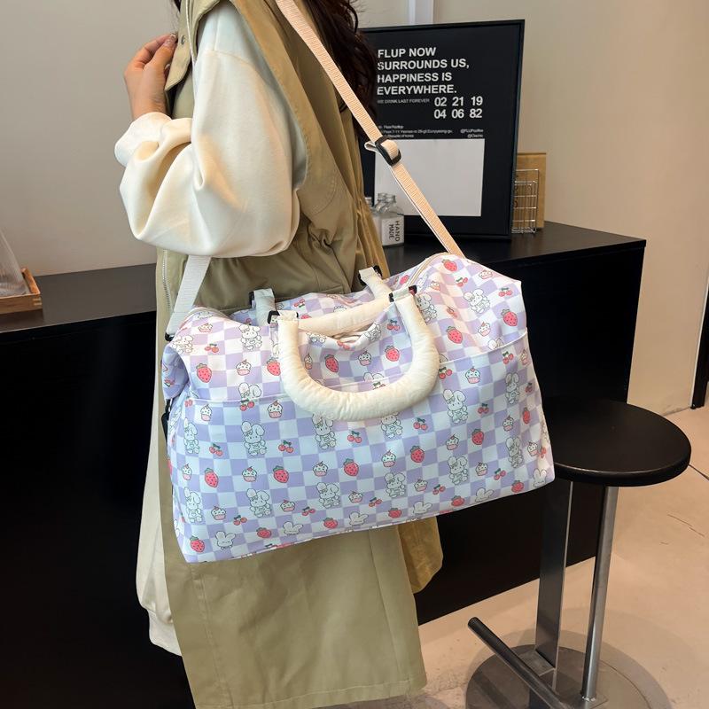 Cute Printed Large-capacity Travel Bag Can Be Set with Tie Rod Short-distance Duffel Bag, Student Accommodation Boarding Sports Fitness Bag