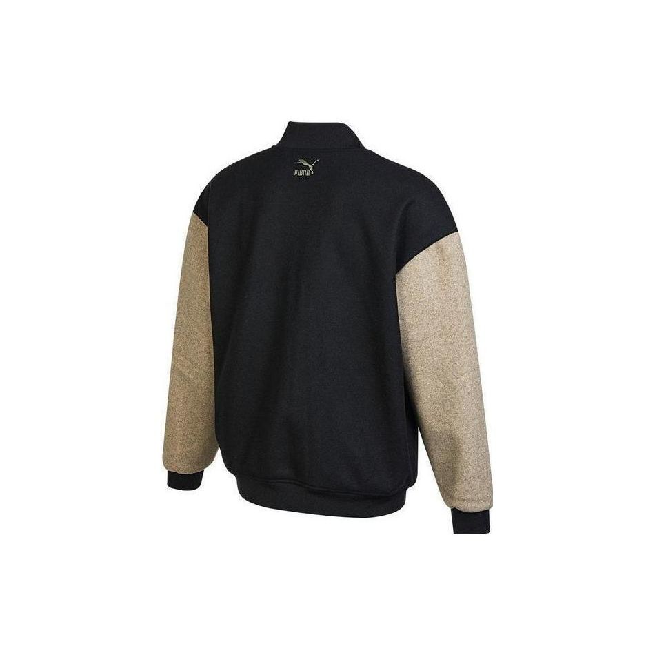 Puma Color Block Logo Embroidered Baseball Collar Zip Jacket Unisex Jackets Black Brown 539749-01