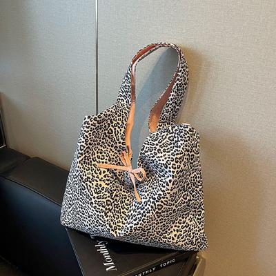 Wholesale Leopard Print Canvas Bag Women's Large Capacity 2025 New Autumn and Winter Tide Leisure Shoulder Commuter Tote Bag
