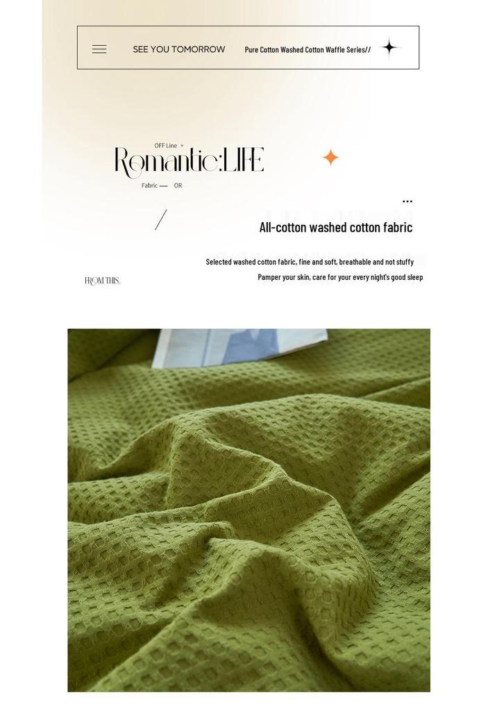 Class A Cotton Waffle Weave Luxury Bedding Set: Duvet Cover, Bed Sheet, & Pillowcases