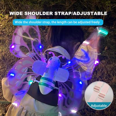 Electric Butterfly Wings Flapping Fairy Elf Wings with LED Lights Music Kids Lightweight Flapping Wings with Adjustable Straps for Costume Parties