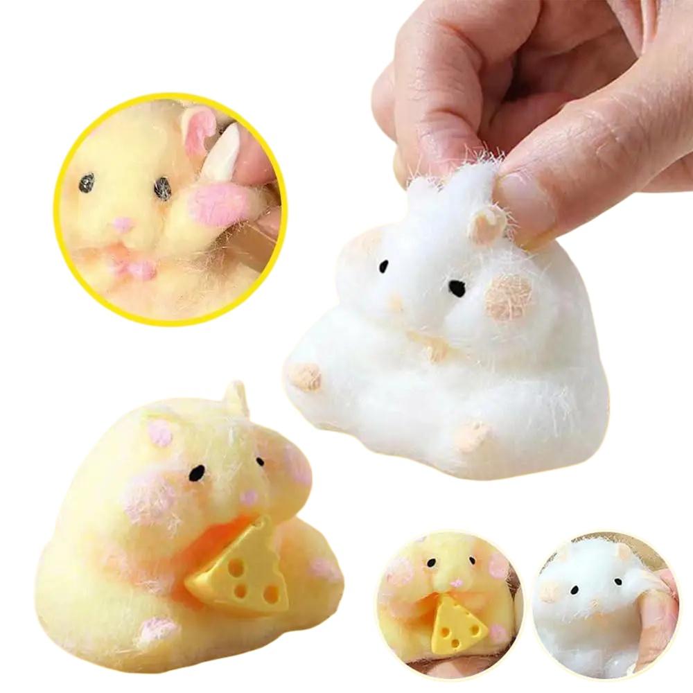 Toys Kids Childrens Squishy Hamster Toy with Cheese Cute Desktop Decor Funny Stress Relief Decompression Fidget for Teens Adults Gift Present