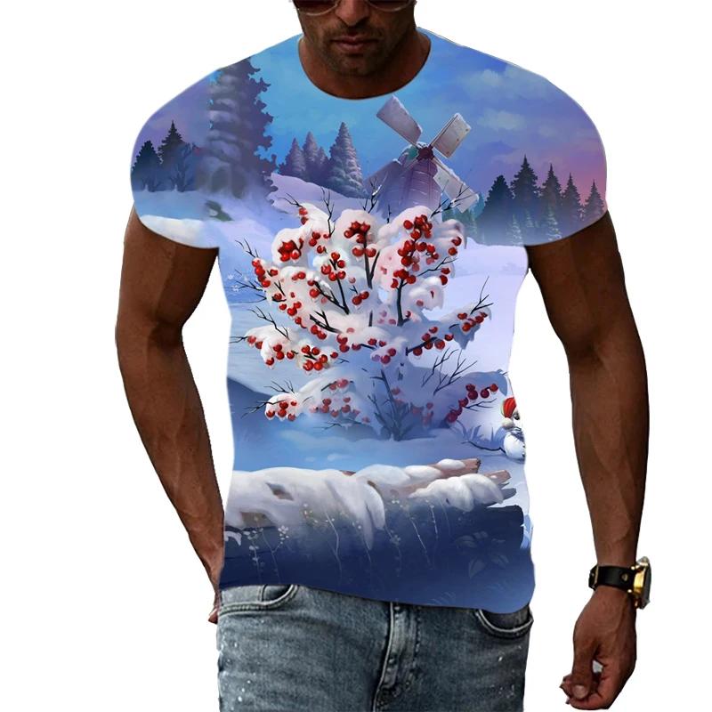 New Christmas Tree 3D Print Casual Fashion Men's Hip-Hop Fun Short-Sleeve T-Shirt Summer Stylish Trendy Round-Neck Lightweight Top