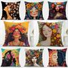 Casual Romantic Dreamy Flowers Girl Hairs Cushion Cover Washable Linen Pillowcase Soft  for Daily Sofa Bed Home Room Decor