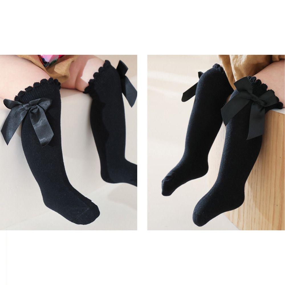 2Pairs Cotton Bow Socks Jacquard Long Socks Soft Princess Socks  Girls Students Baby