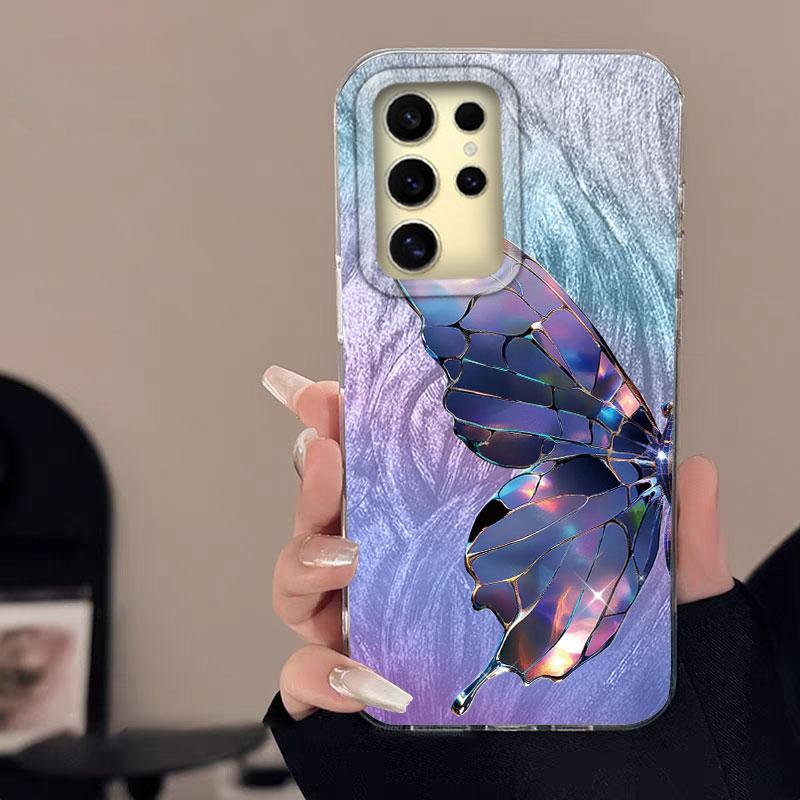 For Samsung Galaxy A56 A15 A25 A55 A35 A16 A26 A36 S24 S25 Plus Ultra 5G Phone Case Feather Gauze Rainbow Butterfly Bumper Cover