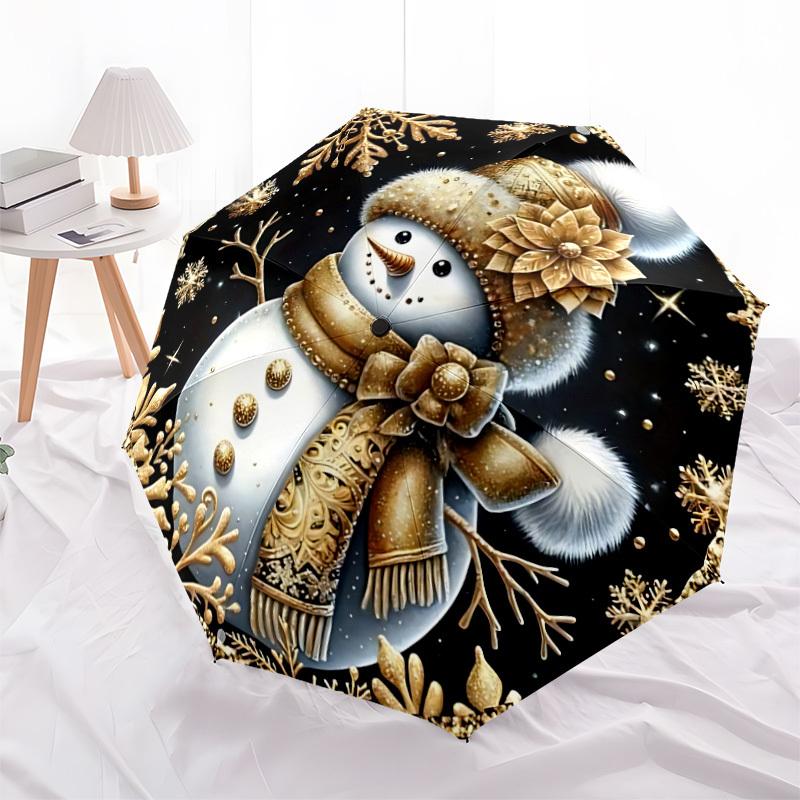 1pc Winter Wonderland Snowman Automatic Folding Umbrella   Compact 8 Rib Design, Durable Iron Frame for Travel, Outdoor,  a0920077