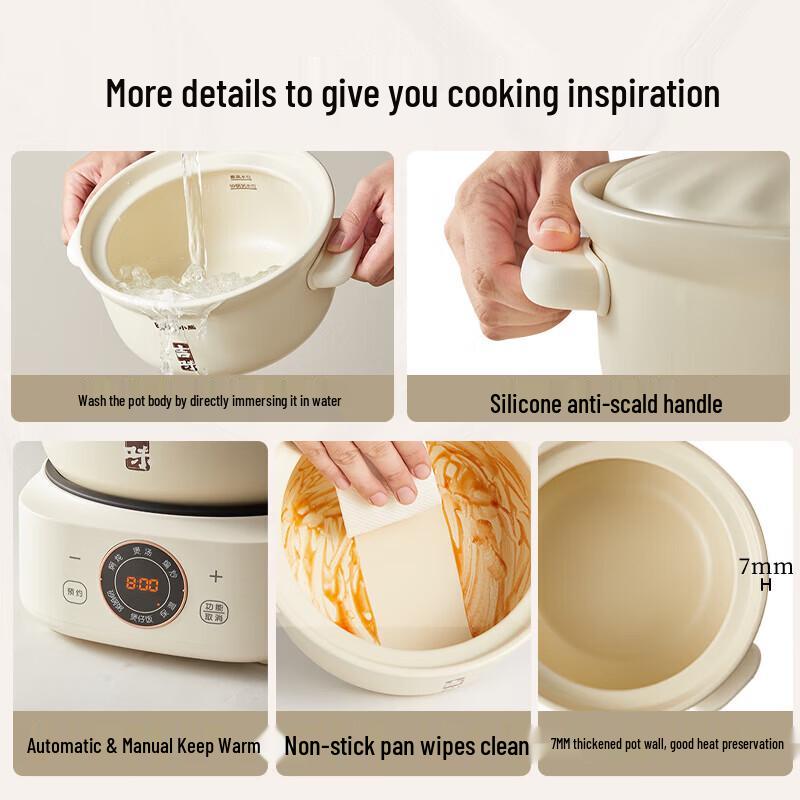 Little Bear 3L Multi-function Electric Ceramic Stew Pot CN Plug (adapter Included)