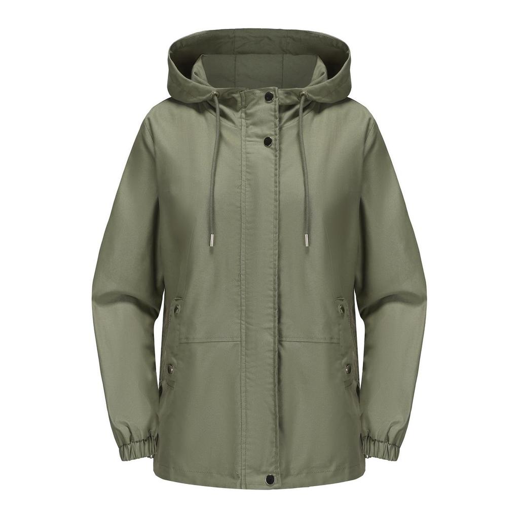 Damen Windjacke mit Kapuze und Reißverschluss, winddicht, einfarbig, lockerer Trenchcoat für Herbst und Winter, lässige Outdoor-Wanderbekleidung