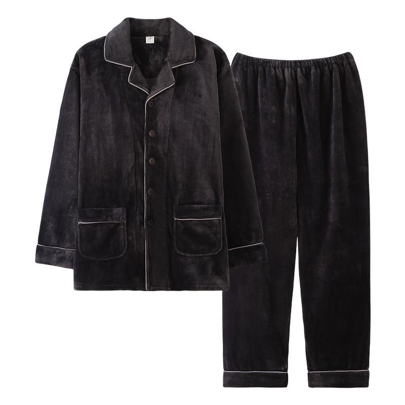 Pajamas Men'S Autumn And Winter Coral Fleece Winter Fleece Thickened Flannel Men'S Winter Warm Homewear Set