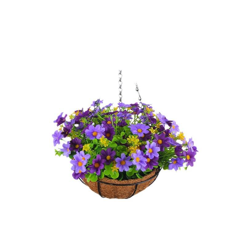 Artificial Flower Hanging Basket with Bow-shaped Decoration, Iron-wrought Hanging Pot for Green Plants, High-quality Artificial Flowers