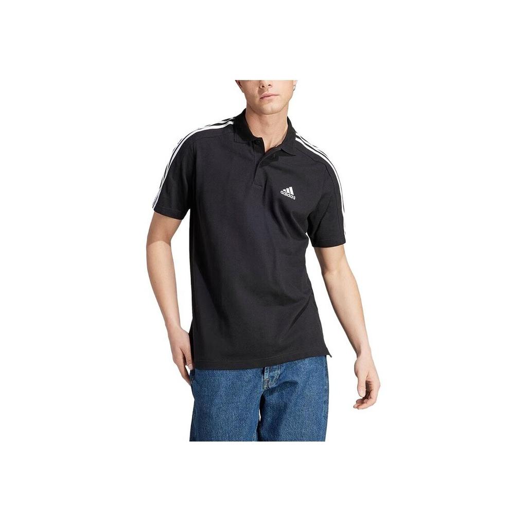 Adidas Embroidered Logo Half-Button Polo Shirt Men Tops Black IC9310