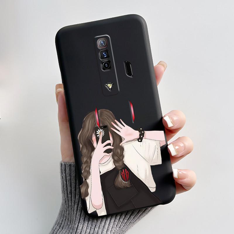 Per Custodia Red Magic 7 NX679J Per Nubia Red Magic 7S Cover Posteriore Carino Coniglio Amore Nero Morbido TPU Custodia per Telefono Per RedMagic 7 7S Guscio