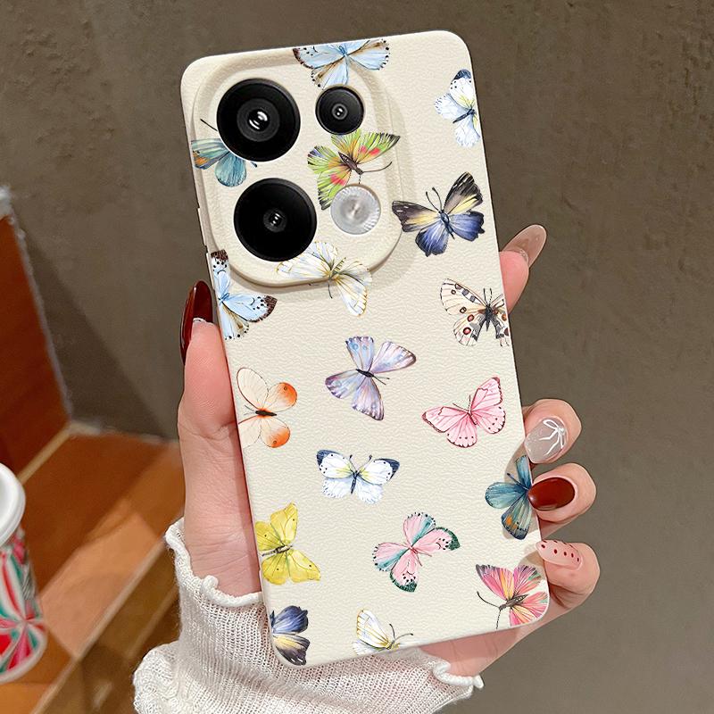 

Модный матовый чехол с принтом бабочки для Xiaomi 13T Redmi X6 M6 Pro Note 14 Pro 13 12 11 10 Pro, кожаная текстура, тонкий, мягкий, противоударный чехол для телефона Redmi Note 14 5G теплый белый