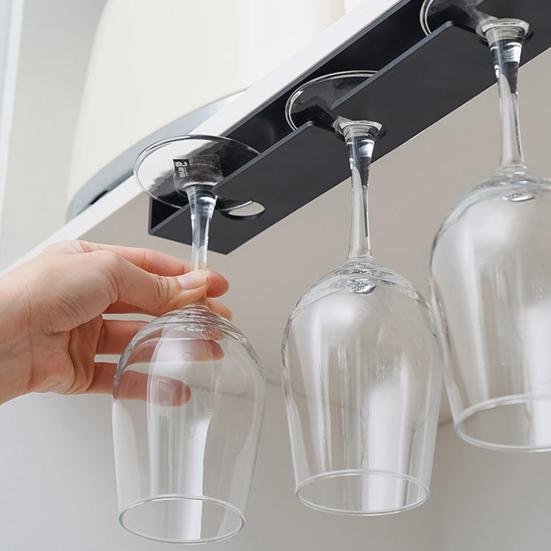 2Pcs Goblet Hanging Rack No Drill Wine Glass Holder Space-Saving Under Cabinet