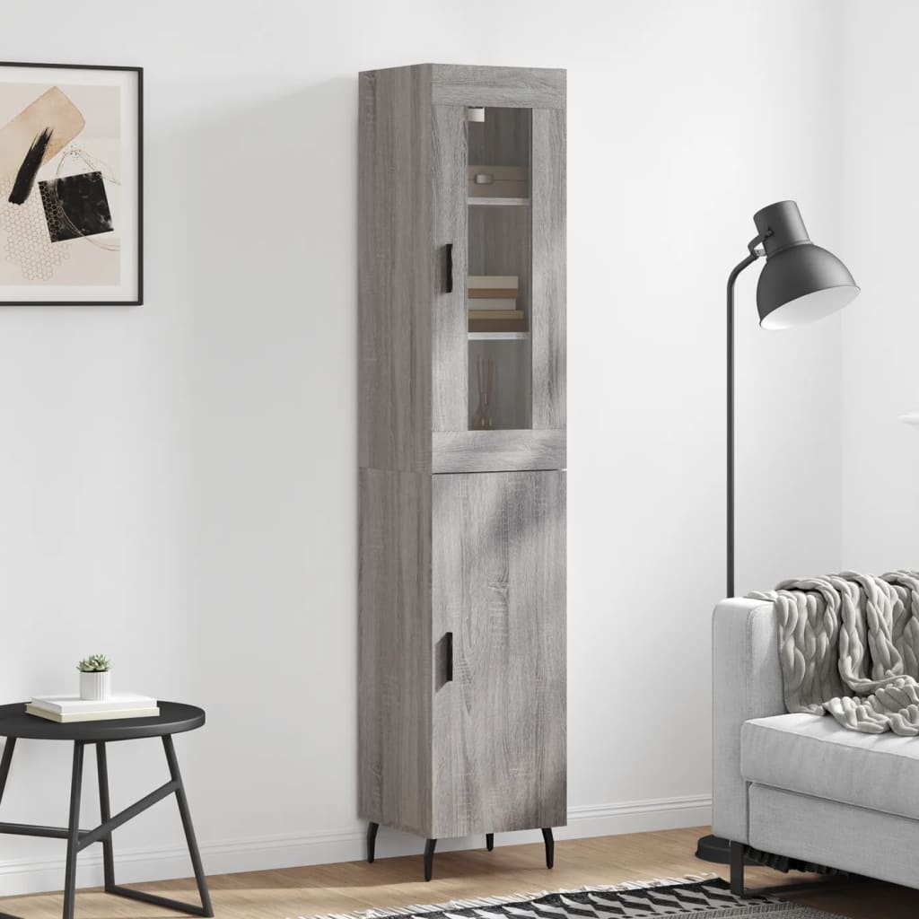 Highboard In Grey Sonoma 34.5 X 34 X 180 Cm Engineered Wood