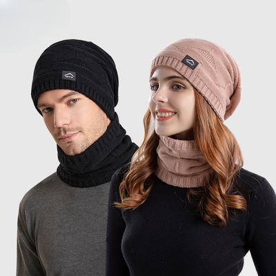 Winter Plus Fluff Hat Scarf Two-Piece Set Warm Ear Protection Woolen Cap Women's Knitted Hat Men
