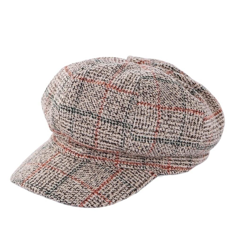 Ear Protection Plaid Octagonal Hat Thick Artist Hat Vintage British Berets  Winter