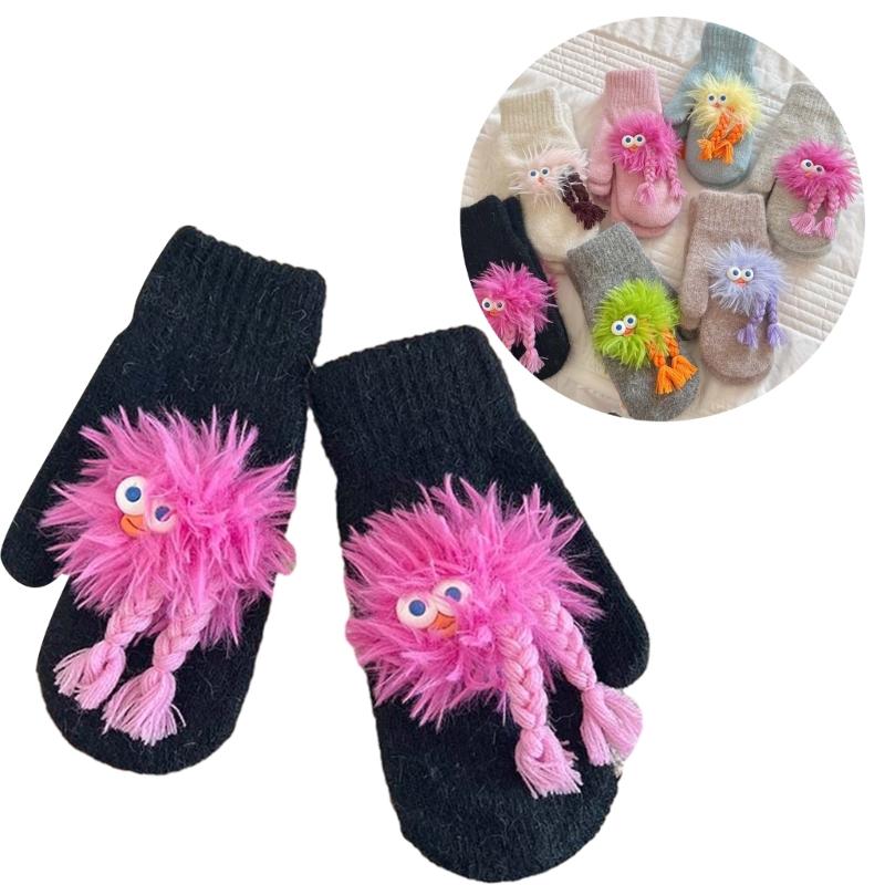 Adorkable Thicken Mitten with Braids Knit Gloves Protect from the Cold Cartoon Clown Unisex Full Finger Glove
