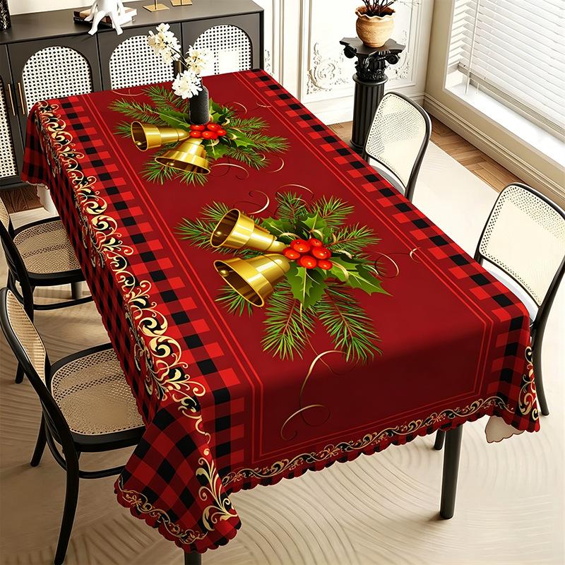 Christmas Printed Tablecloth Holiday Xmas Party Table Cover Decorative Dining Table Cloth for Home Kitchen Rectangular Round