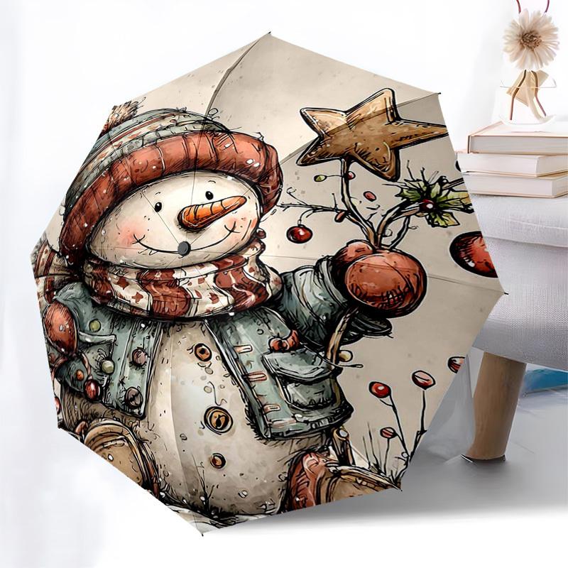 

1pc Christmas Snowman Automatic Opening/Closing Umbrella, Festive Gift for Fans, Travelers & Daily Use, Portable 3-Fold Design with Iron Frame.V024