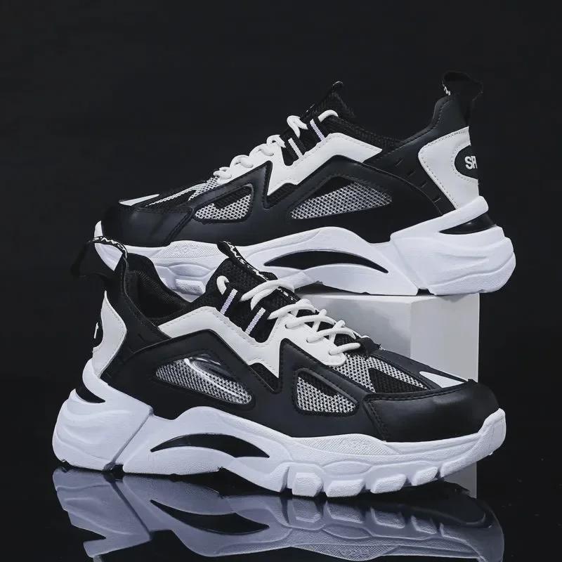 Men's 2024 Korean Style Lightweight Breathable Mesh Casual Dad Shoes for Students and Running