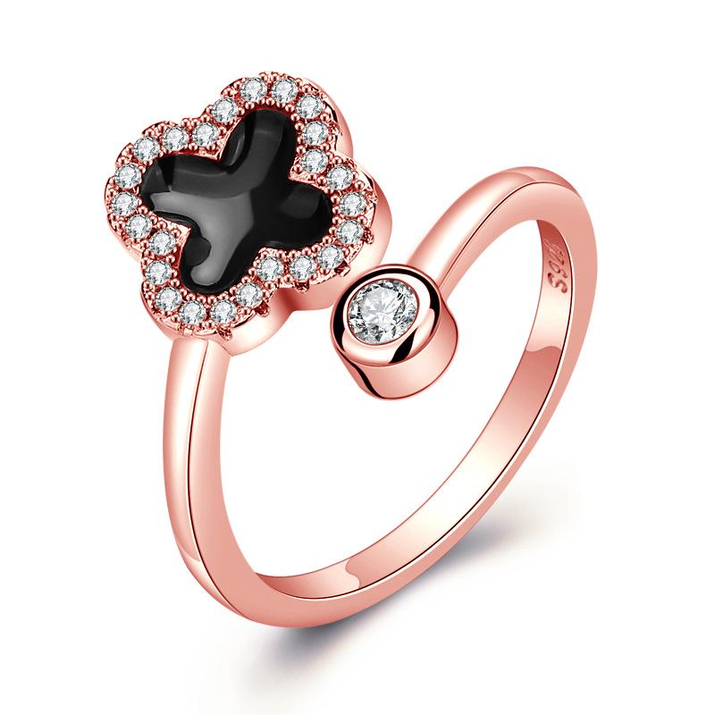 

Кольцо Qiaolanxuan с четырехлистным клевером из розового золота и циркония