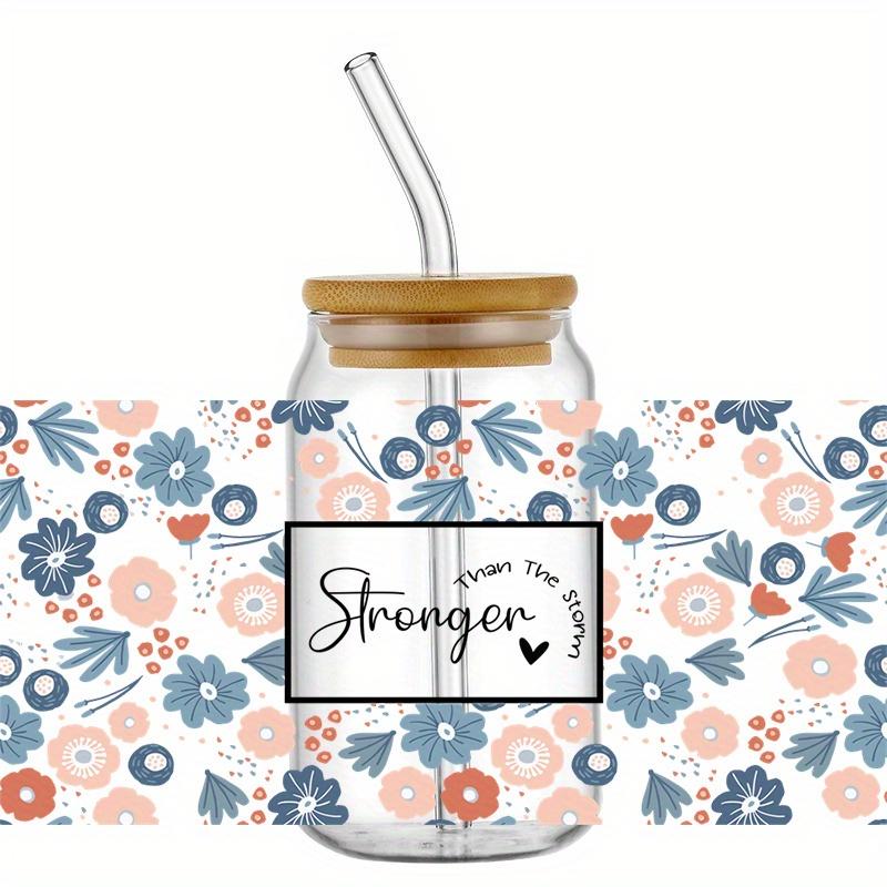 5pcs Cup Stickers - Floral & Plant Design Waterproof, Scratch-Resistant Crystal Finish Decals For 16Oz Glasses, Self-Adhesive, 9.45X4.33 Inches
