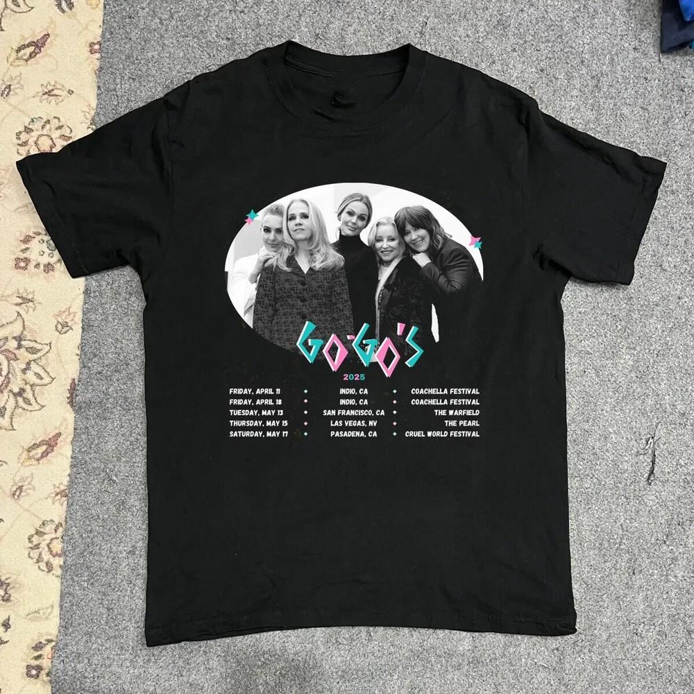 NEW The Go Go Band 2025 Tour Dates Poster Short Sleeve TShirt Size S3XL Unisex T-Shirt S