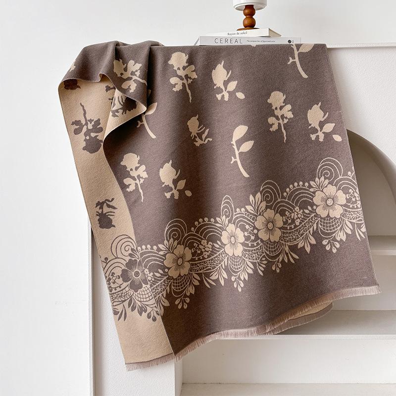 imitation cashmere flower vine man composition texture printing double-sided warm scarf women's shawl outside