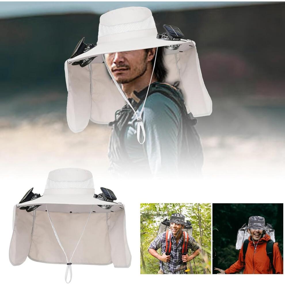 (Schwarz) Sonnenhut mit breiter Krempe und Ventilator, Fischerhut mit Lüftern, Sonnenhut mit 2 Solarventilatoren, Leichter & Atmungsaktiver Herren-Sonnenhut für den Sommer im Freien