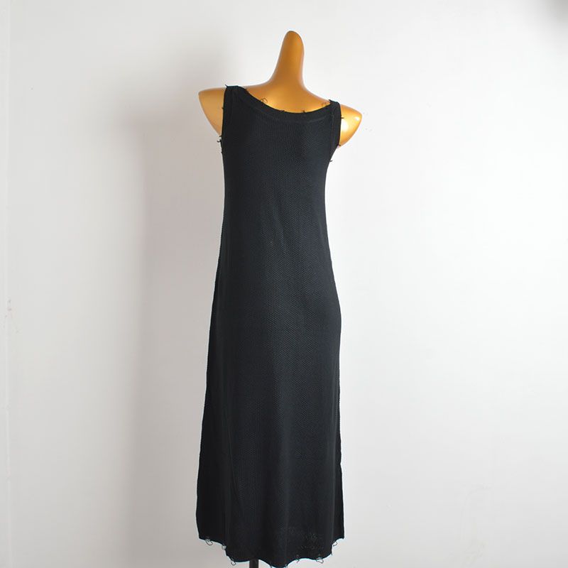 Pure Desire Style New Solid round Neck Ripped Sleeveless Knitted dress Women Spring and Summer Loose Slimming Sheath Vest Dress