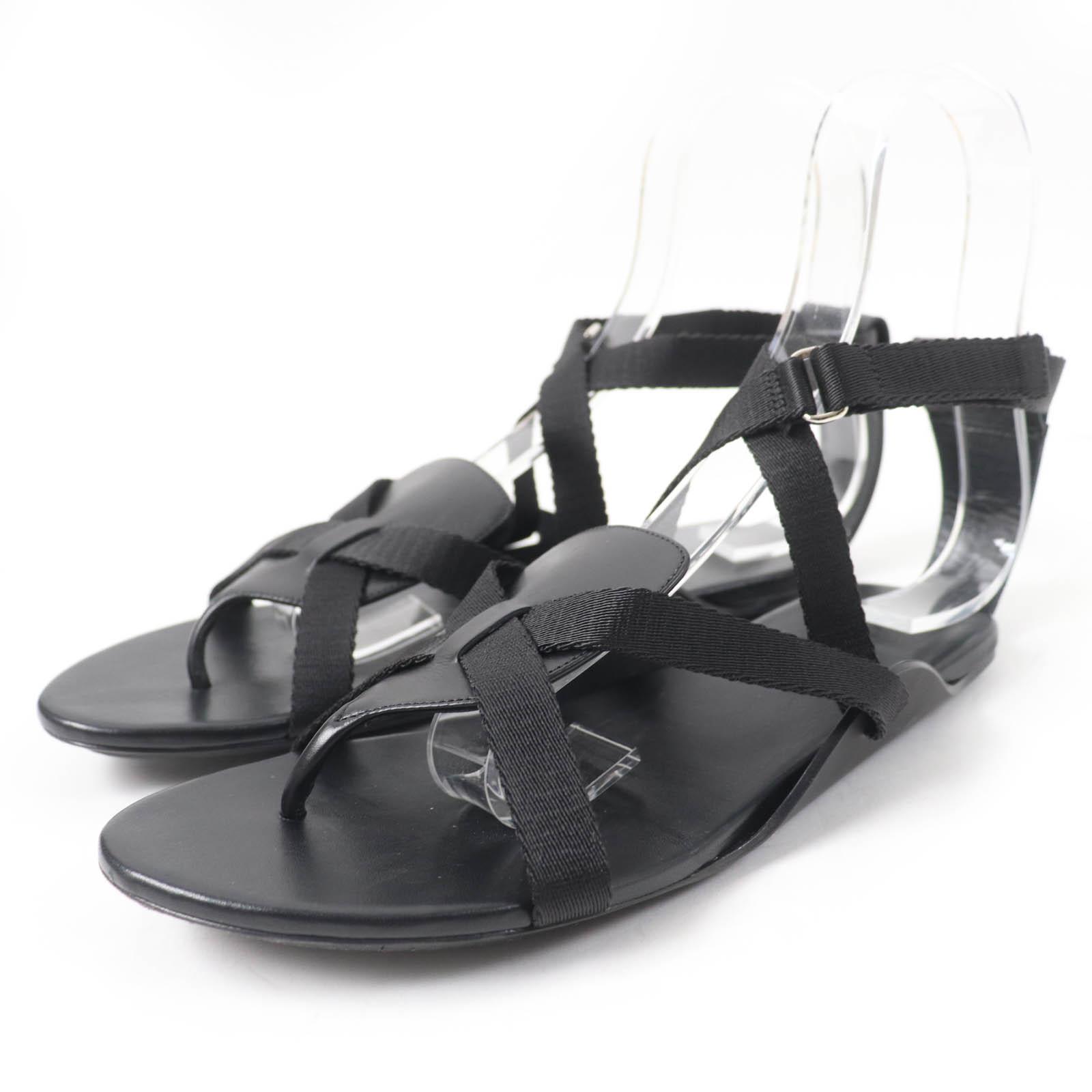 Great HERMES Sandals aura Ankle strap black leather Women 38 201063Z Used