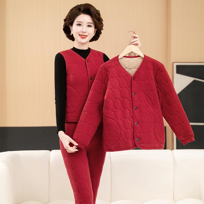 Women's Winter 3-Piece Set: Silk Cotton Coat & Outerwear for Middle-Aged
