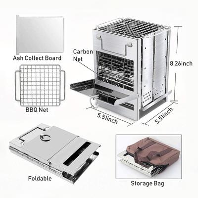 Réchaud de Camping Pliant avec Sac de Rangement Grill BBQ Poêle à Bois Barbecue Pliable pour Voyage Randonnée Camping Pique-nique BBQ