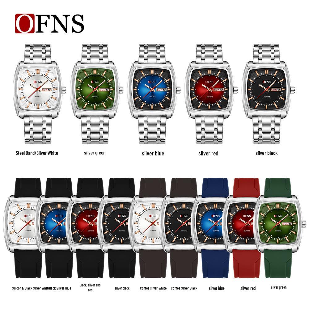OFNS Men's Trendy Quartz Wristwatch: Steel Band, 3D Scale, Business Casual, Waterproof, Luminous.