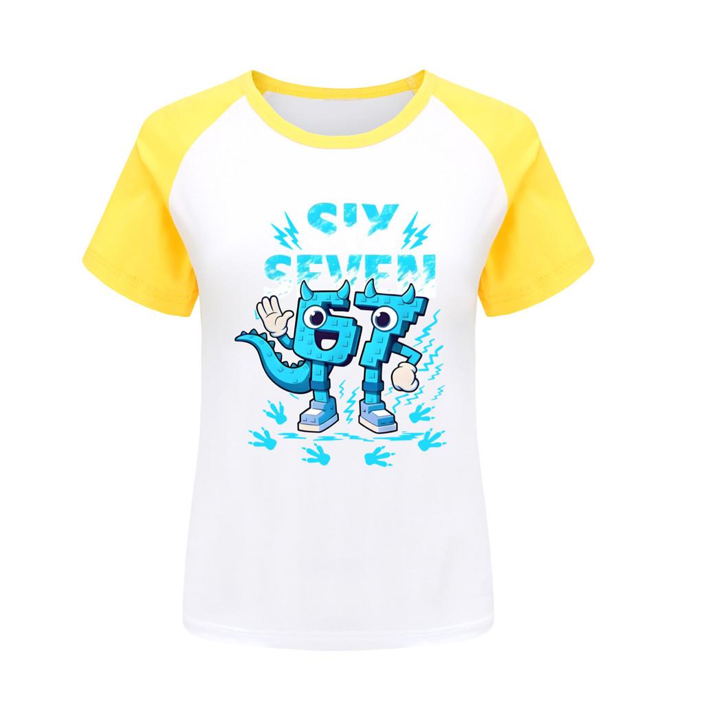 

5192 Дитяча футболка з короткими рукавами реглан з принтом Steal a Brainrot 67 Six Seven для хлопчиків і дівчаток 170cm жовтий