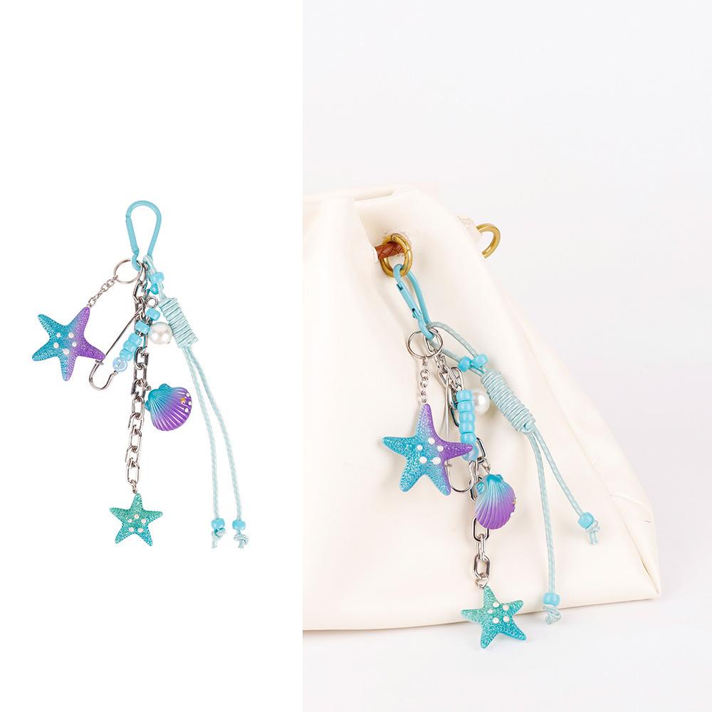 Ins wind ocean series bag pendant colored starfish whale shell woven rope pendant exquisite cute keychain