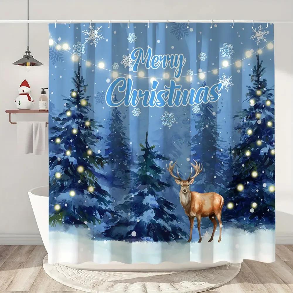 Christmas Shower Curtain Santa Claus Christmas Gifts Snowman Happy Holidays Polyester Shower Curtains Bathroom Deco with Hooks